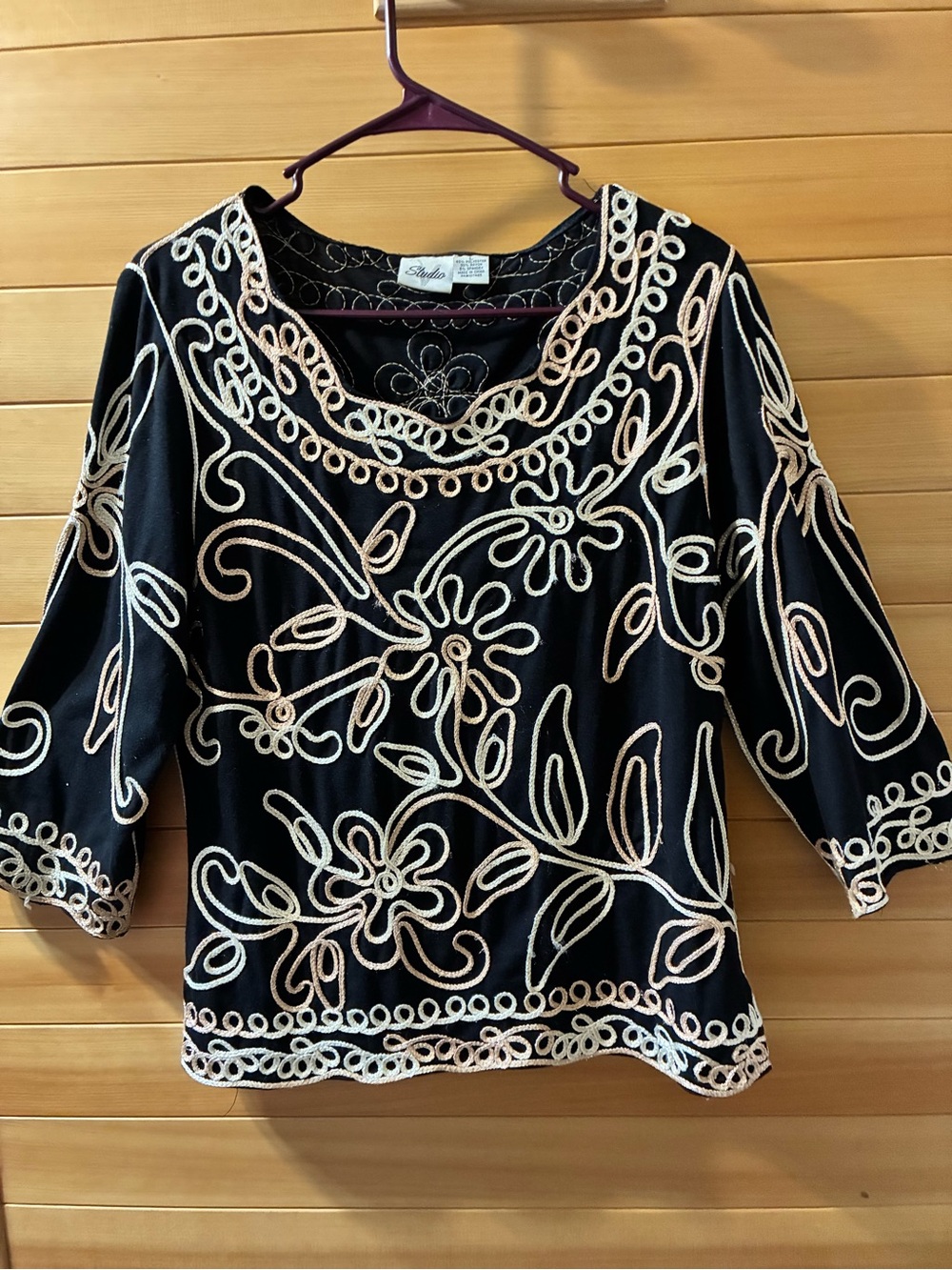 Studio Black Top Sz..L with Gold braiding:
/Floral Embroidery